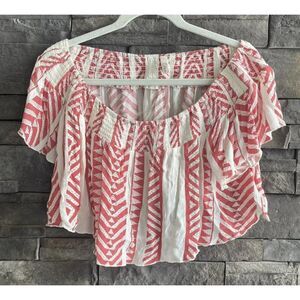 Elan Red And White Cropped‎ Blouse Size Small Small Off Shoulder